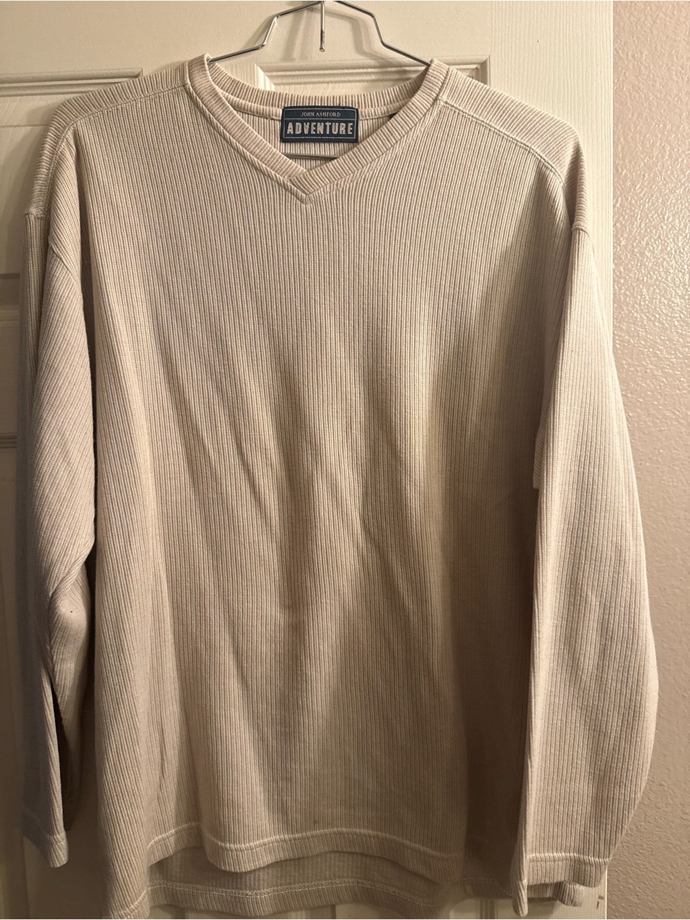 Men’s Cream Thermal V-Neck Sweater